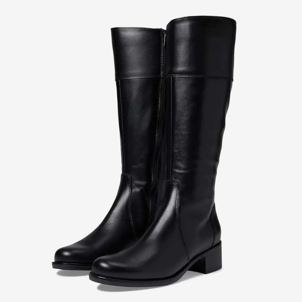 La CANADIENNE Black Tall Leather Knee Boots with Low Block Heel